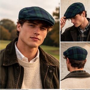 Country Gentlemen Tartan Plaid Flat Cap Hat Large Green Blue Wool Ivy Newsboy